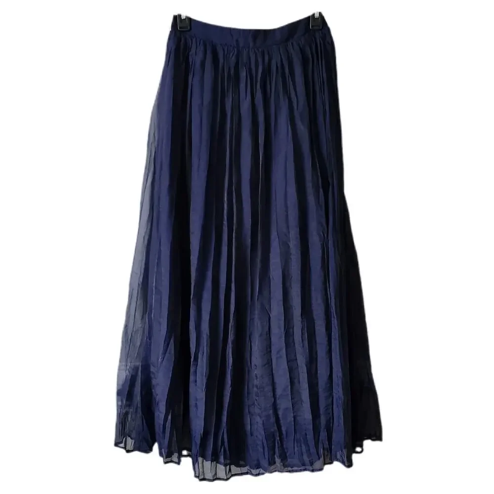 Baltic Born Navy Blue Pleated Midi Maxi Skirt S Classic Cocktail Career Neutral